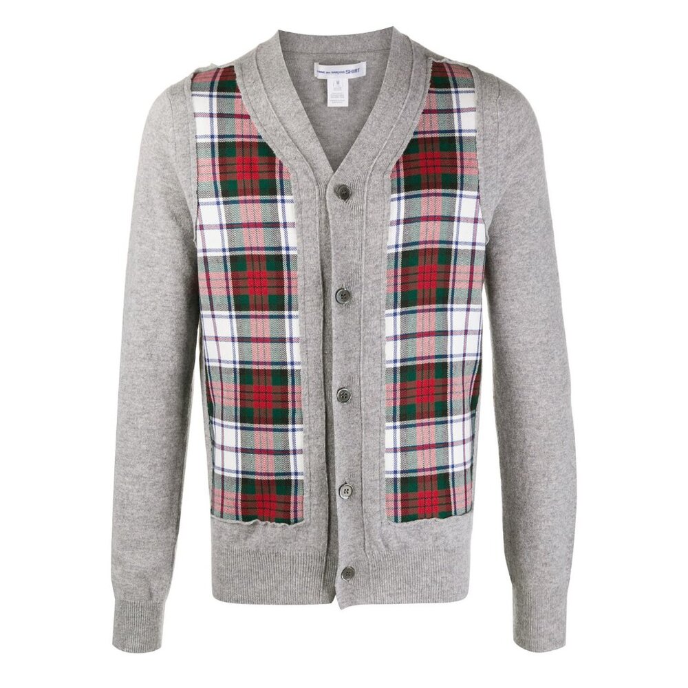 * MENS * Comme des Garcons Shirt Plaid Panel Cardigan, Size Medium